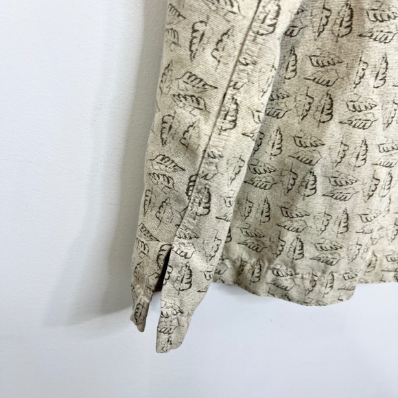 Mantles 100% silk beige leaf print short sleeve shirt XL - Picture 8 of 11